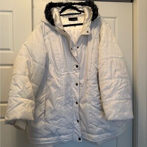 White Quilted Women's Puffer Coat (4-5X) with Faux Fur Hood